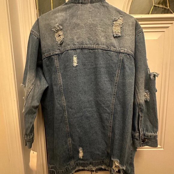 The La La Anthony distressed jean jacket Size L - Picture 3 of 5